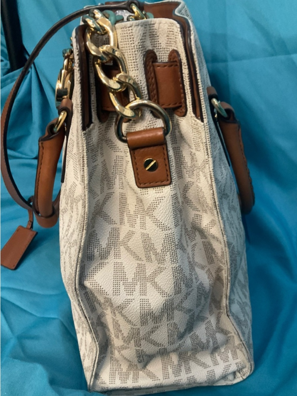 MICHAEL KORS Hamilton Large Vanilla Brown Monogram Tote/Shoulder Bag - Picture 8 of 14
